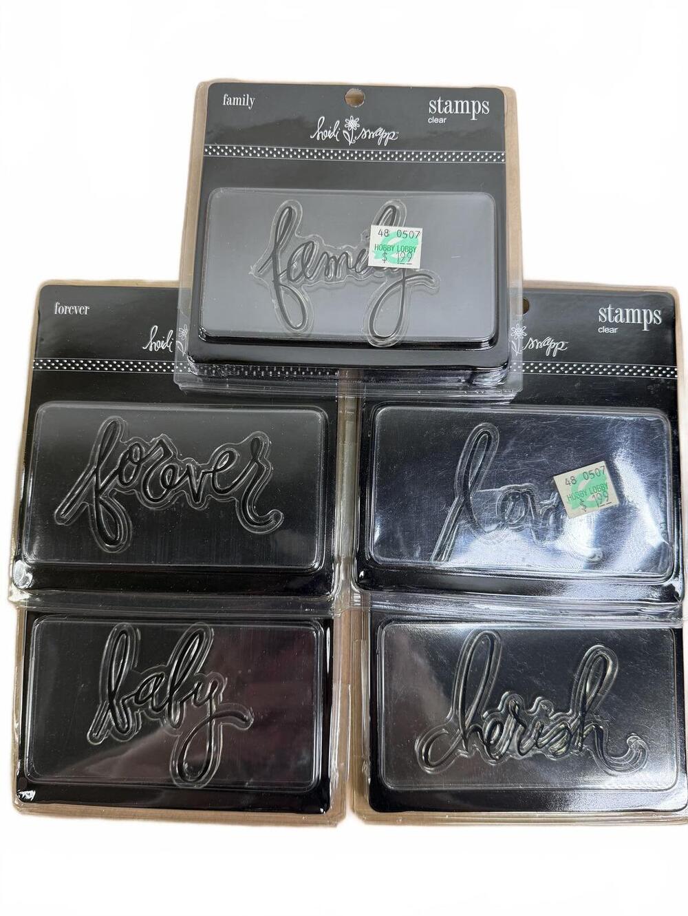5 Discontinued NEW Heidi Swapp Word Clear Stamps Family Love Laugh Forever
